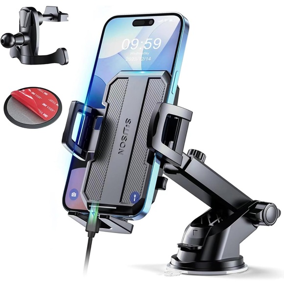 Car Phone Mount Black 3in1 Suction iPhone Android Dashboard Air Vent Holder FC5 - Picture 1 of 11